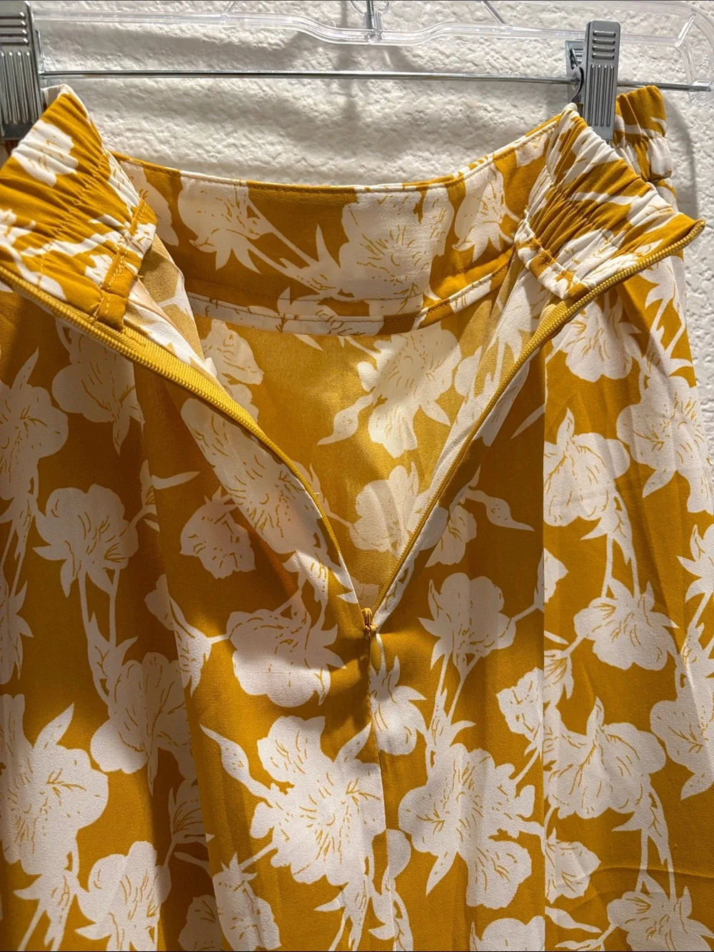 High-Low Floral Midi Skirt in Mustard Yellow